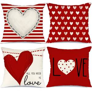 lot 8486 image: GEEORY Valentines Day Pillow Covers 18X18 inch Set of 4 for Valentines Decor Red White Stripes Dots Love Heart Valentines Day Throw Pillows Decorative Cushion Cases Valentine Decorations