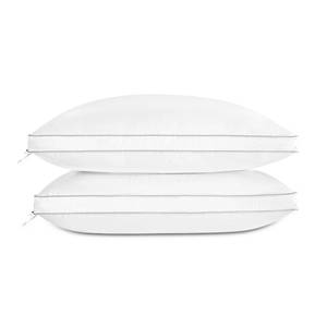 lot 9725 image: Globon Luxury Feather Down Pillow Standard Queen Size,Firm Gusseted Bed Pillows for Sleeping, Hotel Collection Fluffy Pillow,18inX26in, Set of 2 - Retail $139.9