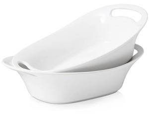 lot 9733 image: DOWAN Large Serving Bowls with Handles, 2 Quarts Oval Serving Platter for Turkey, Fruit Salad Serving Dishes for Entertaining, Porcelain Pasta Bowls for Mothers Day, Parties, Set of 2, White