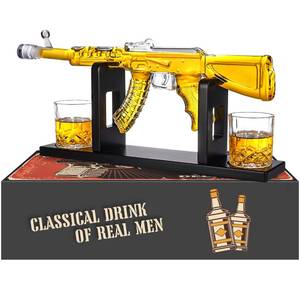 lot 9736 image: Whiskey Decanter AK47 Set with 2 Whiskey Glasses, Gifts for Men Dad, Unique Anniversary Birthday Gift for Him Husband, Cool Patriotic Military Presents liquor dispenser for Home Bar - Retail $80.32