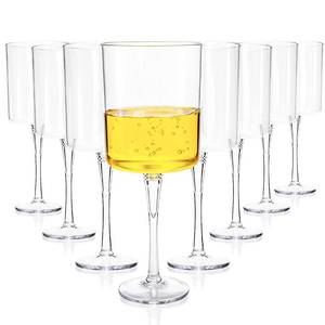 lot 9739 image: Elsjoy Set of 8 Acrylic Square Wine Glass, 14 oz Unbreakable Wine Glasses with Long Stem Reusable Cylinder Red Wine Goblet, Shatterproof Wine Stemware for Party, Dinner, Wedding