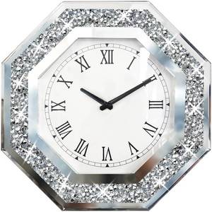 lot 9741 image: XIHACTY Wall Clock, Octagon Mirror Glass Clock, Cute Diamond 12-inch Non-Ticking Clock for Wall Dcor, Perfect Home Decor for Bedroom, Bathroom Motif, Dining Room(Excluding Batteries.)
