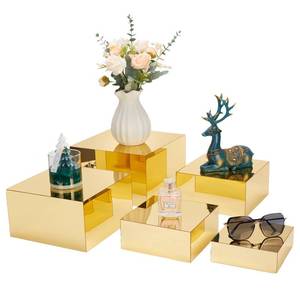 lot 9742 image: Jolboldy Acrylic Risers for Display 5 Pcs, Food Risers for Party Gold Acrylic Risers Display Stands Acrylic Box Nesting Display Risers for Jewelry Bag Cosmetics Catering Dessert Collectibles