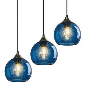 lot 9748 image: LBSQJ Blue Glass Pendant Lights Kitchen Island Lighting Globe Pendant Light Fixtures Modern Pendant Lighting for Kitchen Island Bedroom Living Dining Room Light Fixture(5.9in, 3-Pack) - Retail $103.27