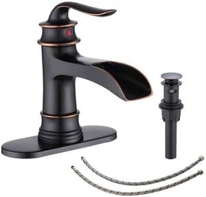 lot 9750 image: FRANSITON Waterfall Faucet Bathroom Faucet Single Handle One Hole Oil Rubbed Bronze Finish Large Spout Lavatory Faucets Oil Rubbed Bronze