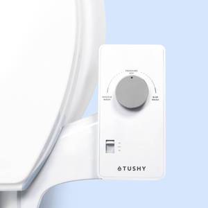 lot 9754 image: TUSHY Basic 2.0 Bidet Toilet Seat Attachment  Modern Sleek Design. Fresh Clean Water Sprayer. (Non-Electric Self Cleaning Adjustable Nozzle), WhiteSilver Knob - Retail $75.91
