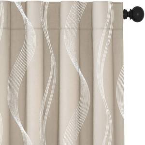 lot 9761 image: Deconovo Blackout Back Tab Curtains with Geometric Pattern, Room Darkening, Heat Blocking, Energy Saving Drapes for Bedroom, Living Room, 2 Panels, Light Beige, 52W x 95L Inch, Wave Stripe