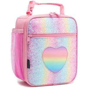 lot 9763 image: FlowFly Kids Lunch box Insulated Soft Bag Mini Cooler Back to School Thermal Meal Tote Kit for Girls, Boys, Glitter-RainBow