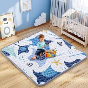 lot 10214 image: Baby Play Mat 47x47inch - Thick and Soft Baby Cushioned for Playpen - Crawling Mats for Babies Toddlers and Infant with Non-Slip Silicon Dot - Foldable Machine Washable Playmats for Floor