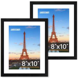 lot 10216 image: FIXSMITH 8x10 Picture Frame Set of 2, Photo Frame with HD Plexiglass, Display Pictures 5x7 with Mat or 8x10 Without Mat Multi Picture Frames Collage for Tabletop or Wall Display, Black