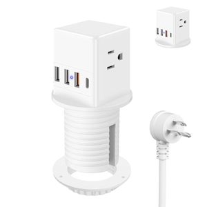 lot 10220 image: A 2 inch Desktop Power Grommet USB C 20W Fast Charging Station,Desk Hole Grommet Recessed Outlet,Pop Up Outlet for Countertop,4 USB Ports,3 AC Outlets,6ft Cord,Flat Plug,White