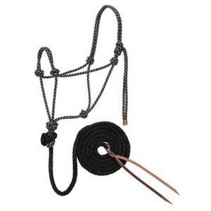 lot 10223 image: Weaver Leather Diamond Braid Rope Halter and Lead, BlackTanWhite, 12in x 10, one_size