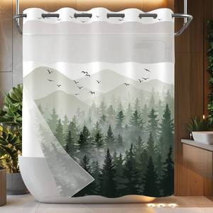 lot 10225 image: Accnicc No Hook Shower Curtain with Snap in Liner Sage Green Misty Forest Hookless Shower Curtains for Bathroom Foggy Nature Pine Tree Mountain Woodland Waterproof Fabric Bath Curtain Decor 7174In