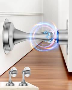 lot 10226 image: Door Stoppers Magnetic Door Catch - 2 Pack Stainless Steel Heavy Duty Door Holder Stops for Bottom Top of Door - Wall Floor Mounting No Drill 3M Adhesive and Screws Strong Magnet Keep Door Open(Silver)