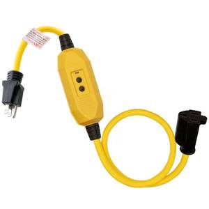 lot 10228 image: AIDA 2FT Auto Reset 123 Gauge SJTW Heavy Duty GFCI Extension Cord with 3 Prong Grounded Plug, 15 AMP Yellow Outdoor Extension Cable with LED Lighted, UL Listed, 1 Pack (Inline GFCI)