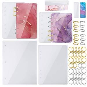 lot 10233 image: NiArt A4 Large Notebook Cover Epoxy Resin Silicone Molds A4,A5,A6,A7 Bookmark 40PCS Loose Leaf Binder Rings Kit DIY Casting Tool Handmade Agate Art Craft Soft Shiny Glossy Finish Easy Unmold Journal