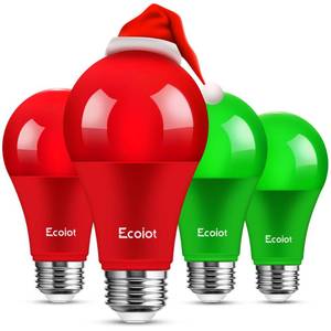 lot 10248 image: Ecoiot Red and Green Light Bulbs, Outdoor 4 Pack, 9W (60W Equivalent), 120V E26 Base A19 LED Christmas Light Bulb, Colored Bulb, Red and Green Bulbs for Christmas Decoration, Porch, Home Lighting