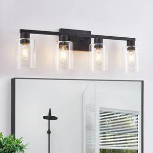 lot 1335 image: SOPEAS 4 Light Bathroom Vanity Light Fixtures, Black Farmhouse Bathroom Vanity Light with Clear Glass Shade, Bathroom Lighting Fixtures Over Mirror, Vanity Lights for Bathroom Mirror
