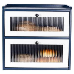 lot 1343 image: Sunhoo Bread Box for Kitchen Countertop Wooden Bread Storage Container Bin 2 Layer Breadbox Holder Large Capacity Keeper Vintage Farmhouse Food Organizer Pantry Shelf Acrylic Window (Blue)