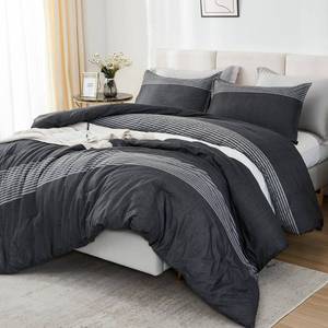 lot 1347 image: Litanika Full Size Comforter Sets Black White Grey - 3 Pieces Lightweight Bedding Set, All Season Down Alternative Comforter (1 Comforter, 2 Pillowcases)