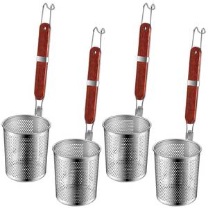lot 1348 image: Tessco 4 Pcs Pasta Cooker Stainless Steel Basket with Wood Handle Kitchen Mesh Spider Pasta Strainer Skimmer Food Dumpling Noodle Strainer Blanching Basket for Noodles(6.3in,Dark Color)