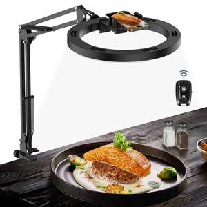 lot 1349 image: Overhead Camera Mount with Selfie Ring Light and Phone Holder, 10in LED Ring Light for Desk with Stand and Remote for iPhone,Phone Tripod with Light for Video Recording Vlog TikTok Live Stream Cooking