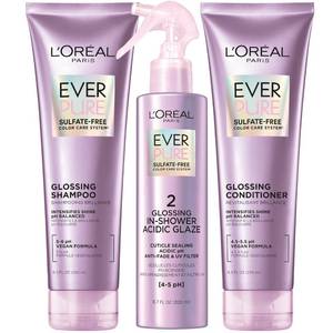 lot 1352 image: LOreal Paris Sulfate Free Glossing Shampoo and Conditioner Set with Hair Treatment, Intensifies Hair Shine and Smoothness, pH Balanced Vegan Hair Care, EverPure, 8.5 Fl Oz
