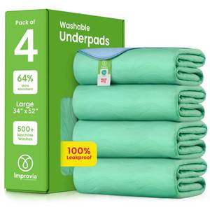 lot 1357 image: IMPROVIA� Washable Underpads, 34in x 52in (Pack of 4) - Heavy Absorbency Reusable Incontinence Pads for Kids, Adults, Elderly, and Pets - Waterproof Protective Pad for Bed, Couch, Sofa, Furniture, Floor