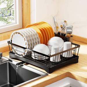 lot 1367 image: AIDIAM Dish Drying Rack for Kitchen Counter,Super SpaciousandCompact Dish Rack,360° Rotary Spout, CutleryTableware Holder,Rustproof Organizer Shelf with Drainboard,Black Sink Utensil Holder
