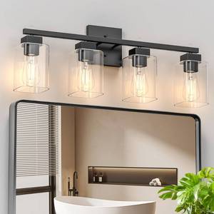 lot 1379 image: Espird 4 Light Bathroom Vanity Light - Matte Black Bathroom Light Fixtures Square Design and UL Certification, Square Light Fixture Over Mirror, Farmhouse Light Fixtures for Bathroom and Bedroom