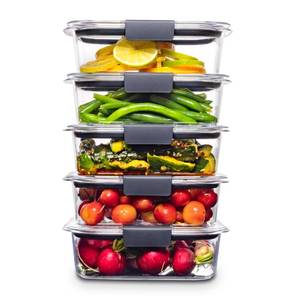 lot 1381 image: Rubbermaid Brilliance Food Storage Containers, BPA Free, Airtight Lids, Ideal for Lunch, Meal Prep and Leftovers, Set of 5 (3.2 Cup)