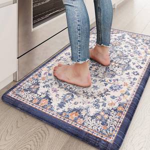 lot 1390 image: KIMODE Anti Fatigue Kitchen Mat, 17.3inx29in Cushioned Kitchen Rug, Boho Vintage Kitchen Floor Mat Non Slip, Comfort Standing Mat for Laundry, Office, Sink, Desk Blue and Purple
