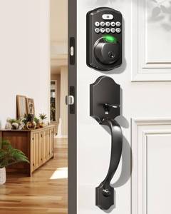 lot 1394 image: Veise Fingerprint Door Lock Set, Keyless Entry Door Lock, Front Door Handle Set, Electronic Keypad Deadbolt with Lever Handle, 2 Keys, Auto Lock, Code Door Lock, Easy to Install, Matte Black - Retail $179.87