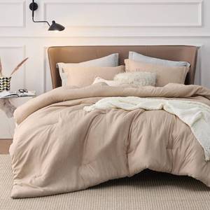 lot 1405 image: Bedsure King Size Comforter Set - Warm Sand King Comforter Set, Soft Bedding for All Seasons, Cationic Dyed Bedding Set, 3 Pieces, 1 Comforter (104inx90in) and 2 Pillow Shams (20inx36in2in)