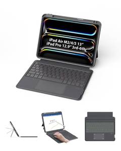 lot 1411 image: EIP Magnetix Keyboard Case for iPad Air M2 13in 2024, iPad Pro 12.9in 3rd-6th, Keyboard with Patented Stylus Shortcuts, Trackpad, Detachable Case, 7 Color Backlight (iPad Air M2 13in, Pro 12.9in 3rd-6th) - Retail $89.49