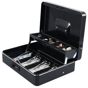 lot 1412 image: xydled Cash Box with Money Tray and Combination Lock,Tiered, Cantilever Design,4 Bill  5 Coin Slots,11.8in x 9.5in x 3.5in,Black