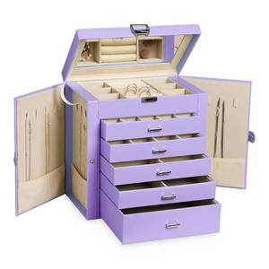 lot 1413 image: Frebeauty Large Jewelry Box,6-Tier PU Leather Jewelry Organizer,Multi-functional Storage Case with Mirror,Accessories Holder with 5 Drawers for Necklace Bracelets WatchesPurple