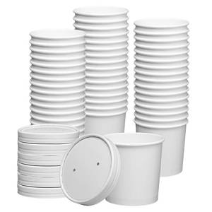 lot 1418 image: Comfy Package 12 oz. - 50 Count White Paper Food Containers with Vented Lids - To Go Hot Soup Bowls, Disposable Ice Cream Cups, Ideal for Hot and Cold Foods