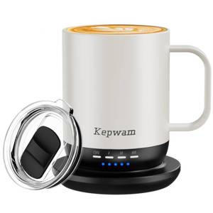 lot 1424 image: Kepwam Self Heating Coffee Mug 14oz, Smart Temperature Control Coffee Mug, Hot Up to 149 with 180 Min Battery Life - Touch and App Controlled Coffee Mug, Birthday Gifts for Women and Men - Retail $110.43