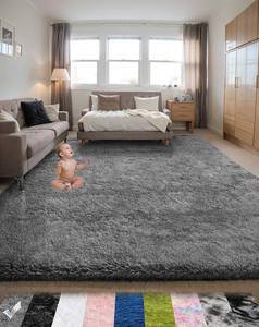 lot 1436 image: Poboton Area Rugs for Bedroom Living Room, 4X6 Ft Grey Fluffy Washable Rug, Modern Shaggy Carpets Fuzzy Rug for Kids Boys Girls Dorm Nursery Home Decor Aesthetic, Upgrade Anti-Skid Durable
