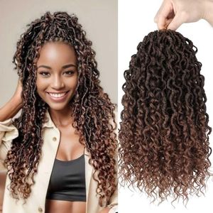 lot 2038 image: A 8 Packs Crochet Locs for Black Women -14 Inch Boho Goddess Locs Crochet Braids Hair Pre Looped Bohomian Faux Locs Crochet Hair Synthetic Braiding Hair Soft River Locs Crochet Hair with Curly Ends T30#