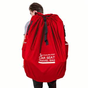 lot 2072 image: TRAVELOOP Car Seat Travel Bag for Airplane � Double-Closure Gate Check Bag for Car Seats with Padded Shoulder Straps, Rubberized Handle and Storage Pouch � 18x18x34in (Red)