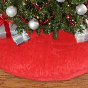 lot 2073 image: A 30 Inch Faux Fur Christmas Tree Skirt Soft Plush Tree Mat Thick Velvet Tree Skirts Christmas Decorations Fluffy Tree Skirts Xmas Holiday Party Indoor Decorations, Red