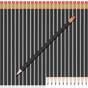 lot 2075 image: A 24 Pieces Round Pencils HB Graphite Pencils Wood Pencils with Eraser Cute Pencil Pack for School Drawing Sketching Wedding Office Supplies(Black)
