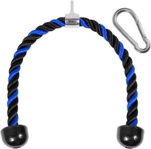 lot 2090 image: Yes4All Deluxe Blue Black Tricep Rope 36 Inches Black Cable Attachment, Pulley System Gym Pull Down Rope with Carabiner, Exercise Machine Attachment