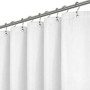 lot 2091 image: LiBa Waffle Weave Fabric White Shower Curtain, 72 W x 72 H Water Repellent and Heavyweight, Hotel Quality and Cloth Linen Shower Curtains Set and for Bathroom