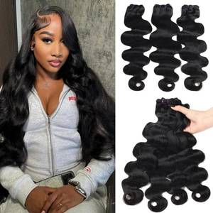 lot 2097 image: Beauty Queen 16A Body Wave Bundles Human Hair (20 18 16 Inch) 100percent Unprocessed Brazilian Virgin Weave 3 Bundles Human Hair Full And Thick Remy Hair Extensions Natural Color for Women - Retail $98.57