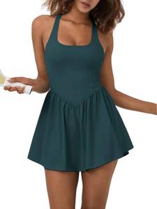 lot 2100 image: Sexyasasii Womens Summer Athletic Tennis Dress with Built in Shorts and Bra Square Neck Workout Exercise Active Golf Dresses Dark Green, L