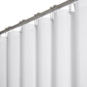 lot 2108 image: BTTN Extra Long Shower Curtain 72x96 inches, Tall Linen Textured Heavy Duty Fabric Shower Curtain Set with 12 Plastic Hooks, Large Classic Hotel Polyester Cloth Shower Curtains for Bathroom, White