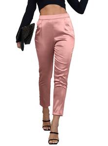 lot 2118 image: Womens Satin Silky Dress Casual Cocktail Wed Pull on High Elastic Waist Pants Drape Pink, XL
